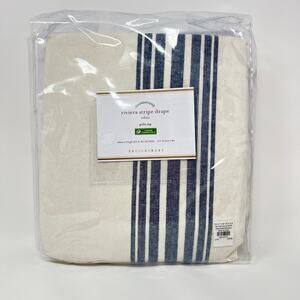 Pottery Barn Riviera Stripe Drape Navy Blue Panel 50x96 Curtain Linen Blend New